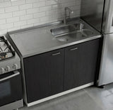 TUHOME Napoles Utility Sink Cabinet with Integrated Steel Sink, Double Door Storage, Interior Shelf and Durable Aluminum Countertop Offering Practical Organization and Functional Workspace.