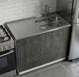 TUHOME Napoles Utility Sink Cabinet with Integrated Steel Sink, Double Door Storage, Interior Shelf and Durable Aluminum Countertop Offering Practical Organization and Functional Workspace.