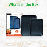 2-Pc. Nonstick Cookie Sheet Baking Pan - Professional Quality Kitchen Cooking Non-Stick Bake Trays With Blue Diamond Coating Inside & Outside