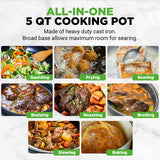 Kitchen Dutch Oven Pot - Enamel Coated Cast Iron Pot With Lid, Stovetop Casserole Pot Style (5 Quart)