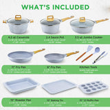 22 Pcs. Home Kitchen Cookware, Kitchen Tools, And Bakeware Set - High Quality And Marble Non-Stick Kitchenware Pots And Pans (Moon Grey Marble)