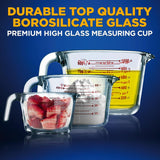3 Pcs. High Borosilicate Glass Measuring Cup With Customized Decal Scale, 250 Ml, 500Ml, And 1000Ml