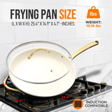 14'' Non-Stick Fry Pan With Lid – Durable Pan With Silicone Handle, Interior Non-Stick Ceramic Coating And Polyester Coating Outside