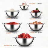 Kitchen Mixing Bowls - Food Mixing Bowl Set, Stainless Steel (6 Bowls)