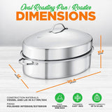 Oval Roasting Pan / Roaster With Polished Rack And Stainless Steel Lid