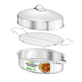 Oval Roasting Pan / Roaster With Polished Rack And Stainless Steel Lid