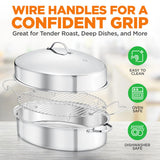 Oval Roasting Pan / Roaster With Polished Rack And Stainless Steel Lid
