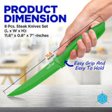 8 Pcs. Steak Knives Set - Non-Stick Coating Knives Set With Stainless Steel Blades, Unbreakable Knives, Great For Bbq Grill (Green)