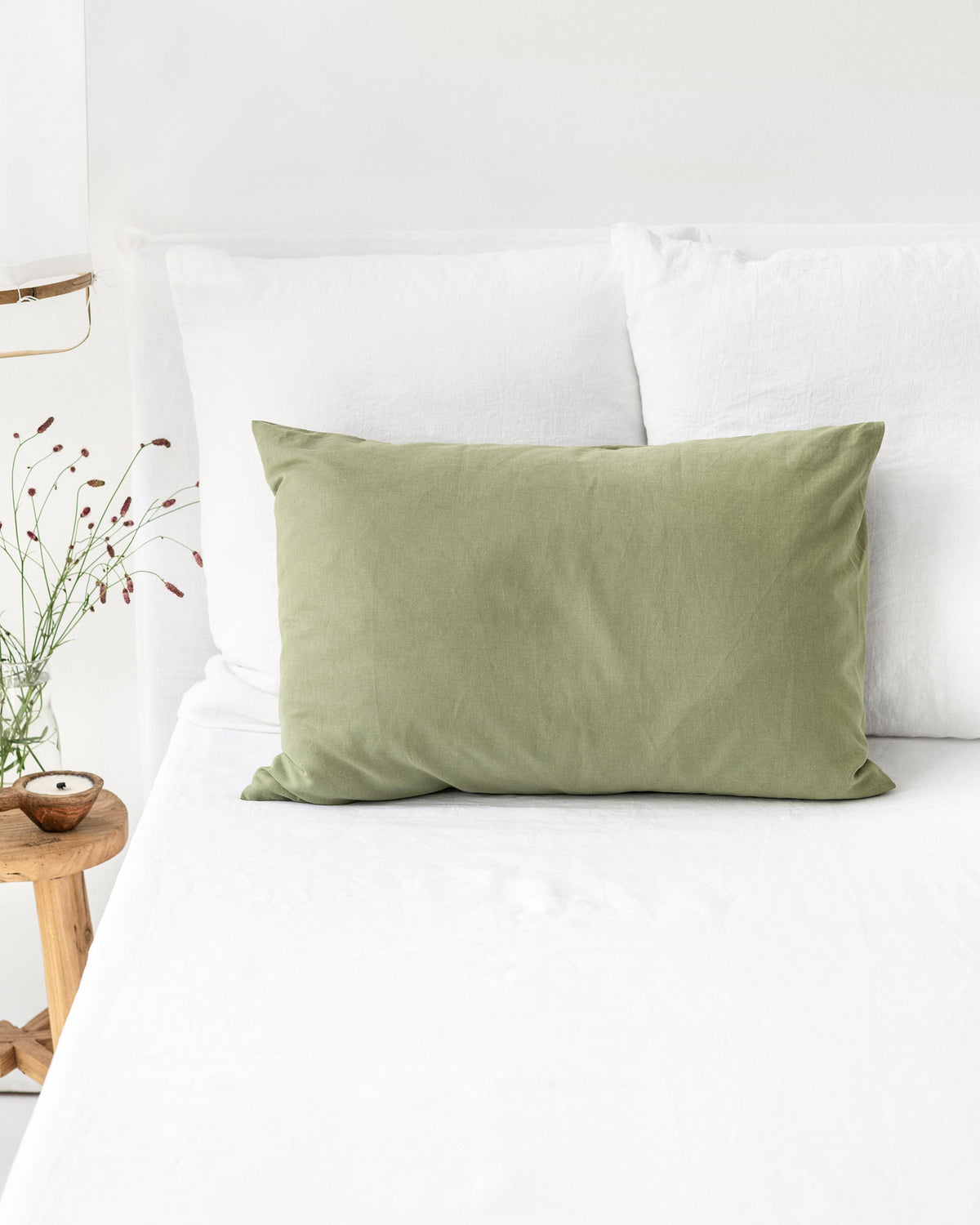 Sage linen-cotton pillowcase