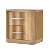 Modern Fluted Solid Wood Nightstand with USB with Oak Texture