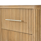 Modern Fluted Solid Wood Nightstand with USB with Oak Texture
