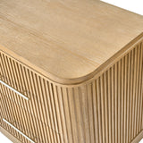 Modern Fluted Solid Wood Nightstand with USB with Oak Texture