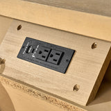 Modern Fluted Solid Wood Nightstand with USB with Oak Texture