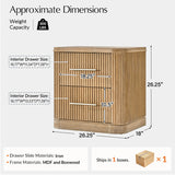 Modern Fluted Solid Wood Nightstand with USB with Oak Texture