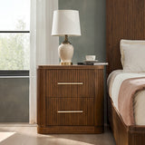 Modern Fluted Solid Wood Nightstand with USB with Oak Texture