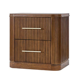 Modern Fluted Solid Wood Nightstand with USB with Oak Texture