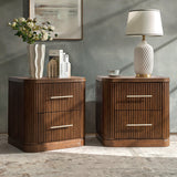 Modern Fluted Solid Wood Nightstand with USB with Oak Texture