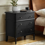 Griselda Transitional 3-Drawer Nightstand with Hidden Compartment, Pull-Out Tray & Power Outlet  Solid Wood Elegance