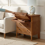 Griselda Transitional 3-Drawer Nightstand with Hidden Compartment, Pull-Out Tray & Power Outlet  Solid Wood Elegance