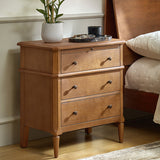 Griselda Transitional 3-Drawer Nightstand with Hidden Compartment, Pull-Out Tray & Power Outlet  Solid Wood Elegance