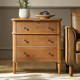 Griselda Transitional 3-Drawer Nightstand with Hidden Compartment, Pull-Out Tray & Power Outlet  Solid Wood Elegance
