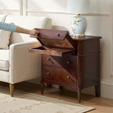 Griselda Transitional 3-Drawer Nightstand with Hidden Compartment, Pull-Out Tray & Power Outlet  Solid Wood Elegance