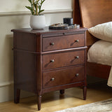 Griselda Transitional 3-Drawer Nightstand with Hidden Compartment, Pull-Out Tray & Power Outlet  Solid Wood Elegance