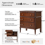 Griselda Transitional 3-Drawer Nightstand with Hidden Compartment, Pull-Out Tray & Power Outlet  Solid Wood Elegance