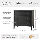 Andrea Modern 3-Drawer Nightstand with USB/Type-C Outlet Bedside Storage