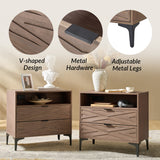 Beath 2-Drawer Nightstand with Open Top Shelf & Rear Charging Port(Optional Types)