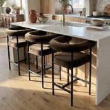 New York 24" Velvet Counter Stool with Arms (Set of 3)
