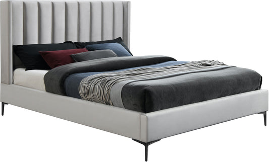 Nadia Velvet Bed - Luxe Wingback Design with High Tufted Headboard and Matte Black Metal Legs