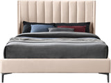 Nadia Velvet Bed - Luxe Wingback Design with High Tufted Headboard and Matte Black Metal Legs