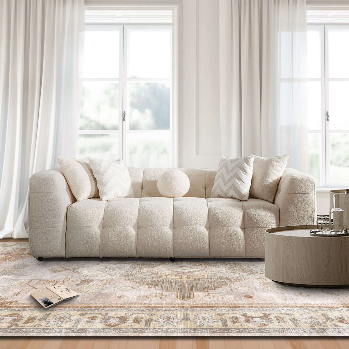 Alana Tufted Ivory Boucle Sofa