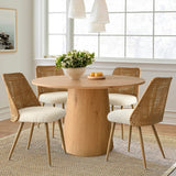 Dwen & Nice 46" Round Rattan & Beige Dining Set for 4 (5-Piece)
