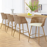 Nice Beige Rattan Upholstered Counter Stool with Arms (Set of 4)