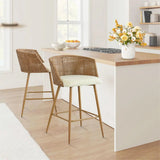 Nice Beige Rattan Upholstered Counter Stool with Arms (Set of 2)