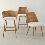 Nice Beige Rattan Upholstered Counter Stool with Arms (Set of 2)