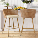 Nice Beige Rattan Upholstered Counter Stool with Arms (Set of 4)
