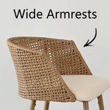 Nice Beige Rattan Upholstered Counter Stool with Arms (Set of 4)