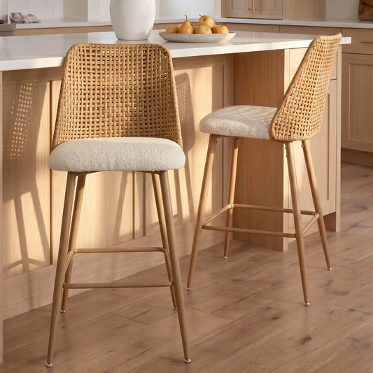 Nice 27" Rattan Upholstered Counter Stool (Set of 2)