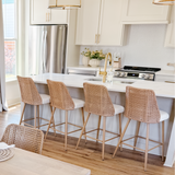 Nice 27" Modern Rattan Upholstered Counter Stool (Set of 4)