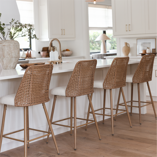 Nice 27" Modern Rattan Upholstered Counter Stool (Set of 4)