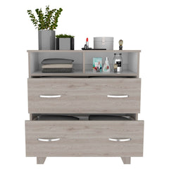 Gentile Double Drawer Dresser, Two Open Shelves, Superior Top