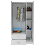 Tuhome Austral Three-Door Armoire with Double Door Hanging Cabinet, Full-Height Shelving Section, Two Spacious Storage Drawers, Modern Multi-Compartment Wardrobe for Organized Bedrooms and Versatile Home Storage