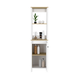 Tuhome St. Clair Linen Cabinet with Two Interior Shelves, Two Open Display Shelves, Single Door Storage Compartment, Space-Saving Vertical Design and Ample Organization for Towels and Bathroom Essentials