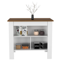 Delos Kitchen Island, Four Legs, Three Shelves