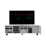 Tuhome Valdivia TV Stand for TVs up to 70", Modern Entertainment Center with Four Open Shelves, Wide Superior Top, Cable Management Openings and Five-Sturdy-Leg Base, Space-Saving Media Console in Light Oak Finish