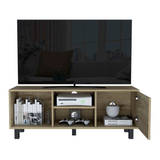 Tuhome Tunez TV Stand for TVs up to 43", Modern Entertainment Console with Three Open Shelves and Single Cabinet, Space-Saving Media Storage Unit for Living Room or Bedroom in Stylish Light Oak Finish