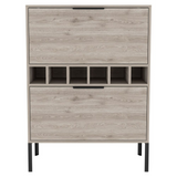 Lyrata Bar Cabinet with Six Built-In Wine Rack Cubbies, Double-Door Storage Compartment, Multiple Interior Spaces and Modern Elevated Design for Organized Home Entertaining, Beverage Display and Stylish Bar Setup